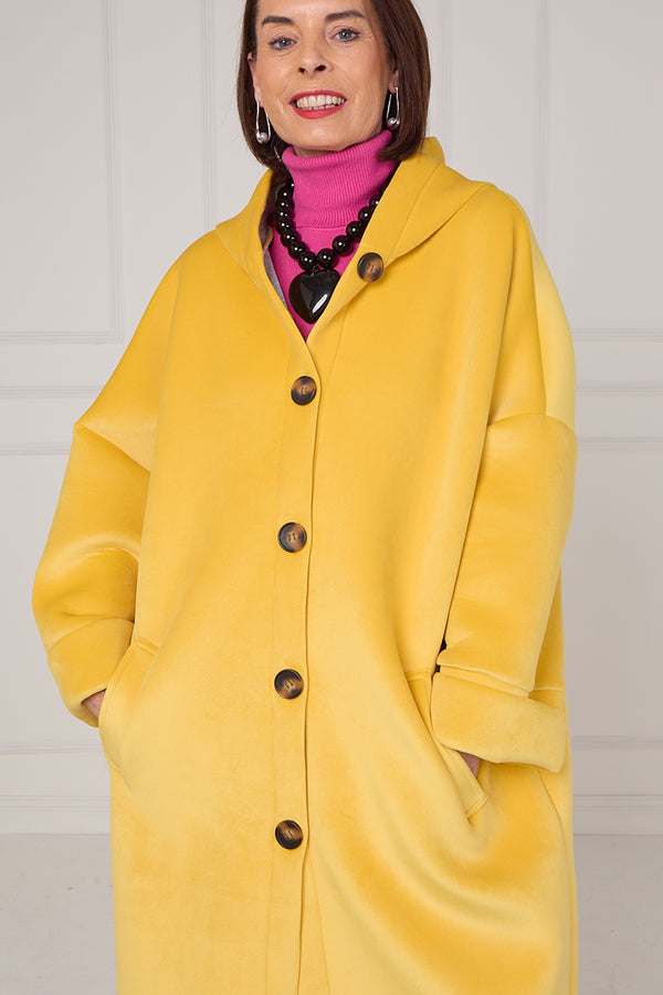 Alberto hooded long coat in Yellow Sorbet