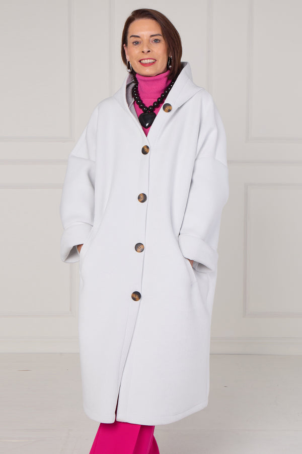 Alberto hooded long coat in ice white