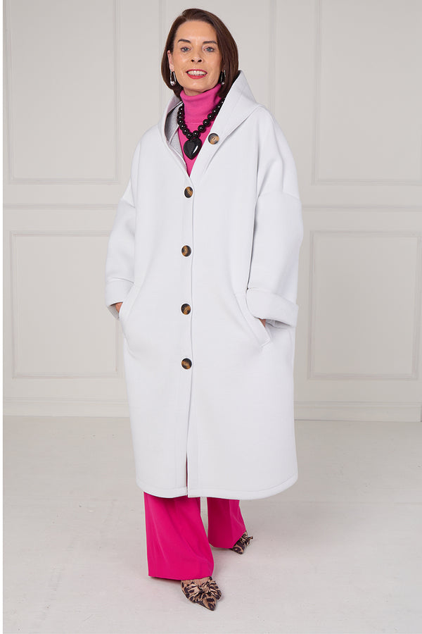 Alberto hooded long coat in ice white