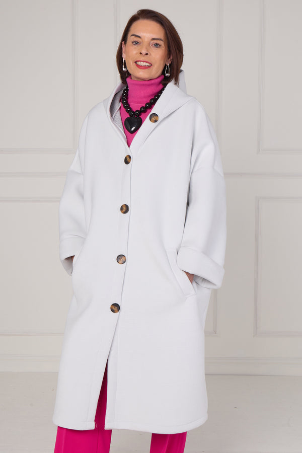 Alberto hooded long coat in ice white