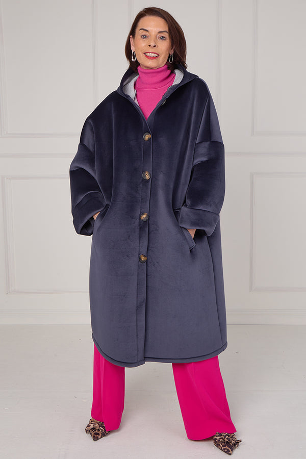 Alberto hooded long coat in navy