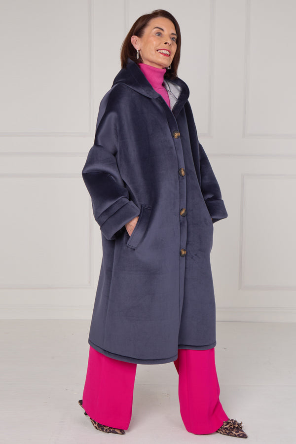 Alberto hooded long coat in navy