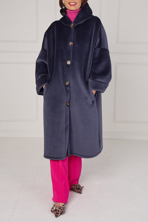Alberto hooded long coat in navy