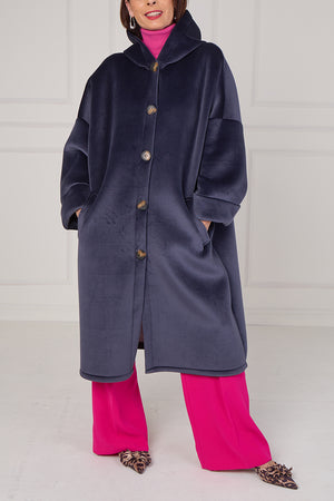 Alberto hooded long coat in navy