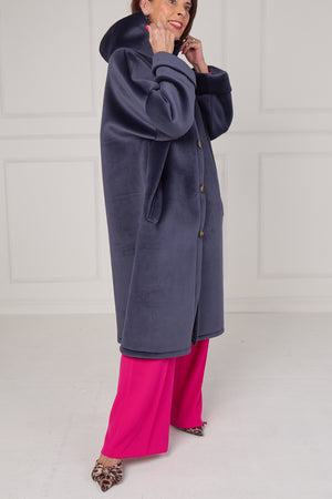 Alberto hooded long coat in navy