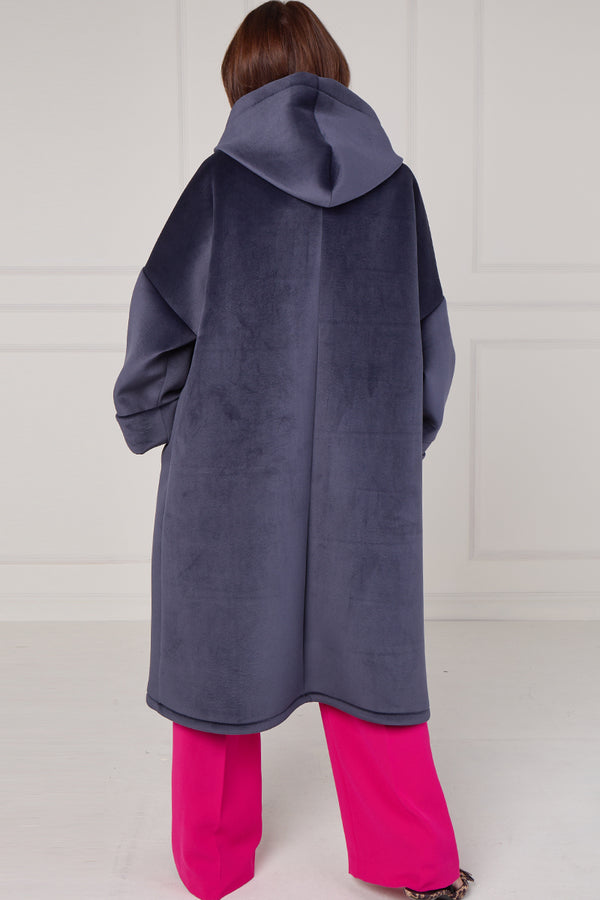 Alberto hooded long coat in navy