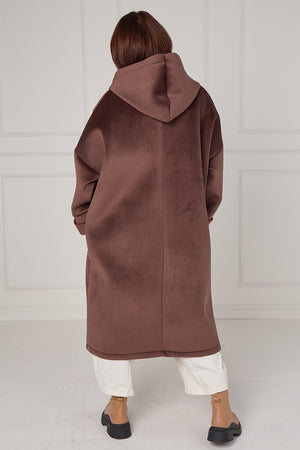 Alberto hooded long coat in Chocolate