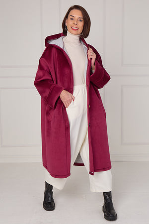 Alberto hooded long coat in mulberry