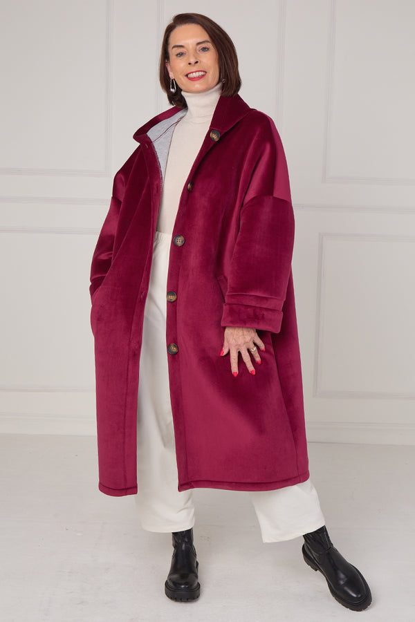 Alberto hooded long coat in mulberry