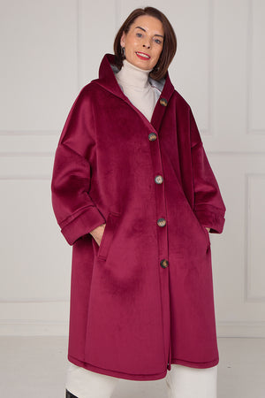 Alberto hooded long coat in mulberry