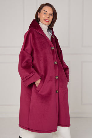 Alberto hooded long coat in mulberry