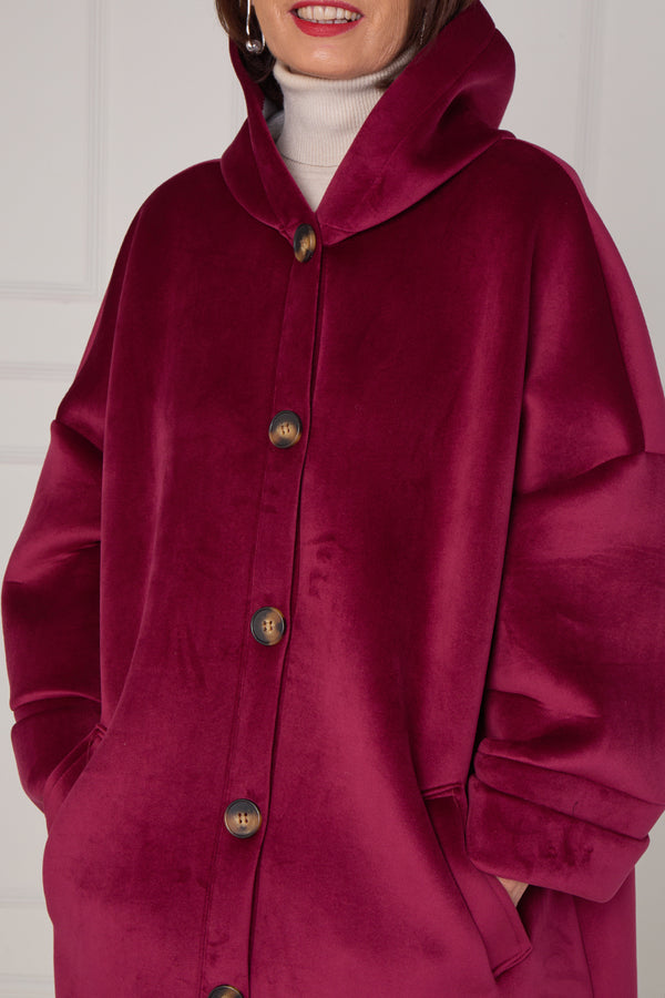 Alberto hooded long coat in mulberry