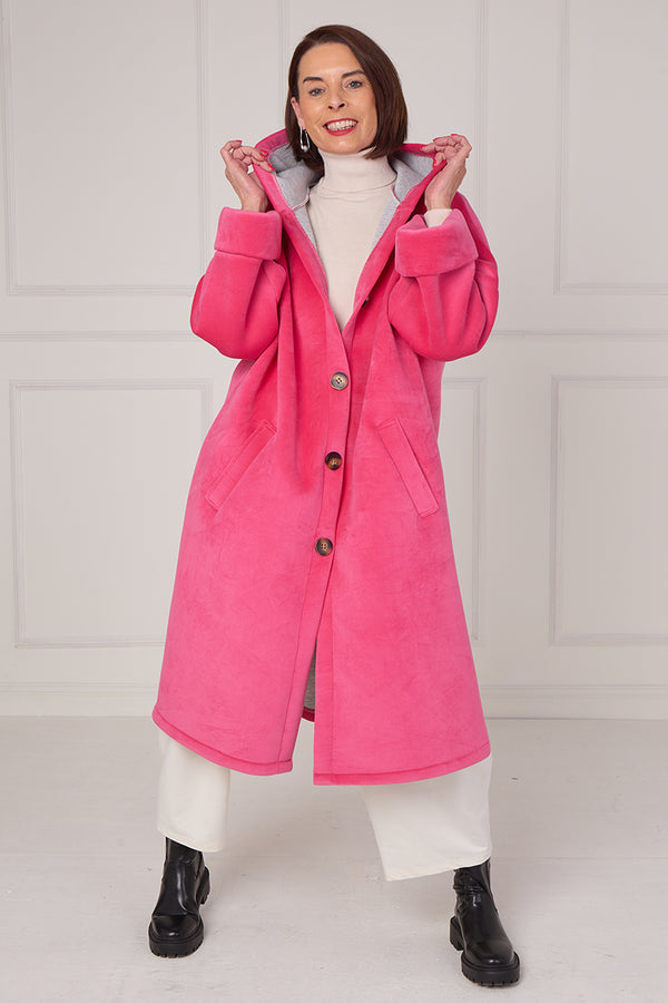 Alberto hooded long coat in pink