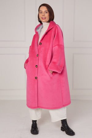 Alberto hooded long coat in pink