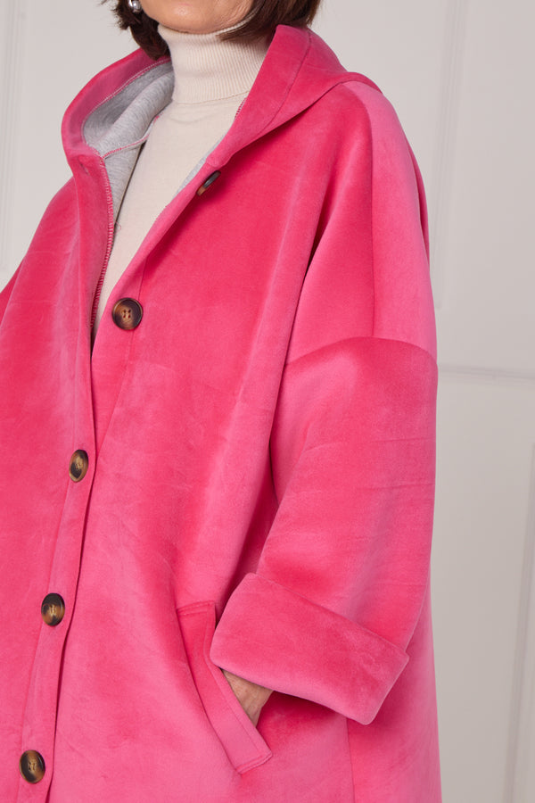Alberto hooded long coat in pink