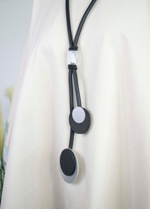 Black and Grey Circle Resin Design Rubber Necklace