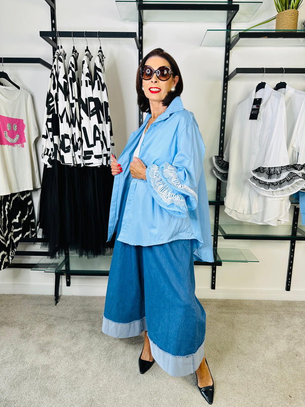 Zoey palazzo denim trousers light wash denim