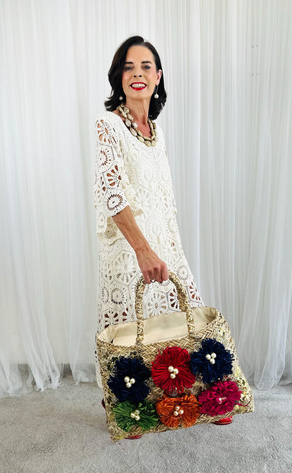 Tropical Blossom wicker Bag