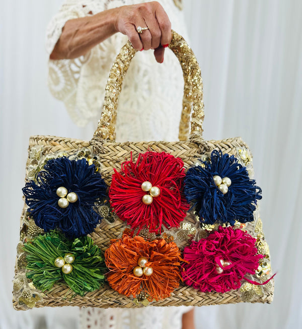 Tropical Blossom wicker Bag
