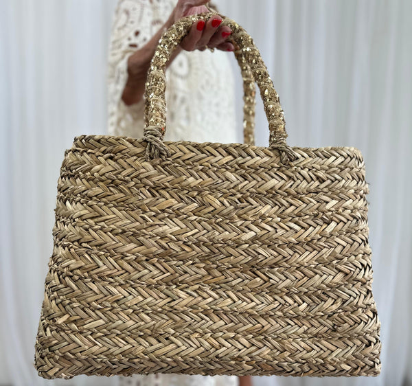 Tropical Blossom wicker Bag