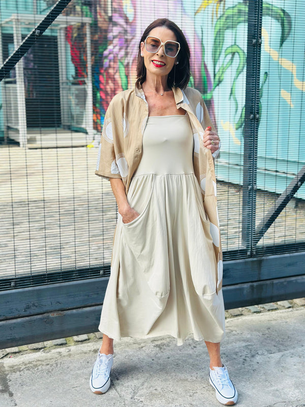 Rico Shirt/Dress in mocha with white dots