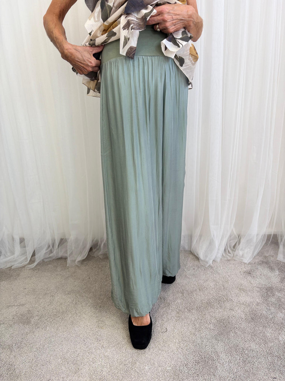 Dune silky palazzo trousers in sage