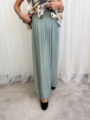 Dune silky palazzo trousers in sage