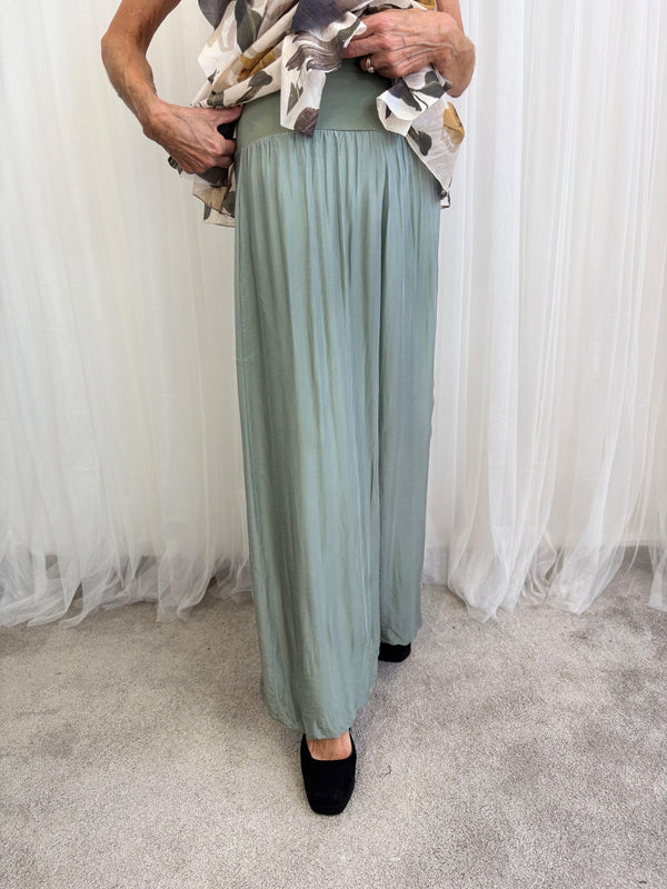 Dune silky palazzo trousers in sage