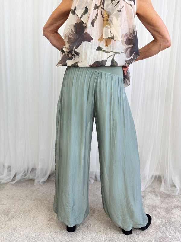 Dune silky palazzo trousers in sage