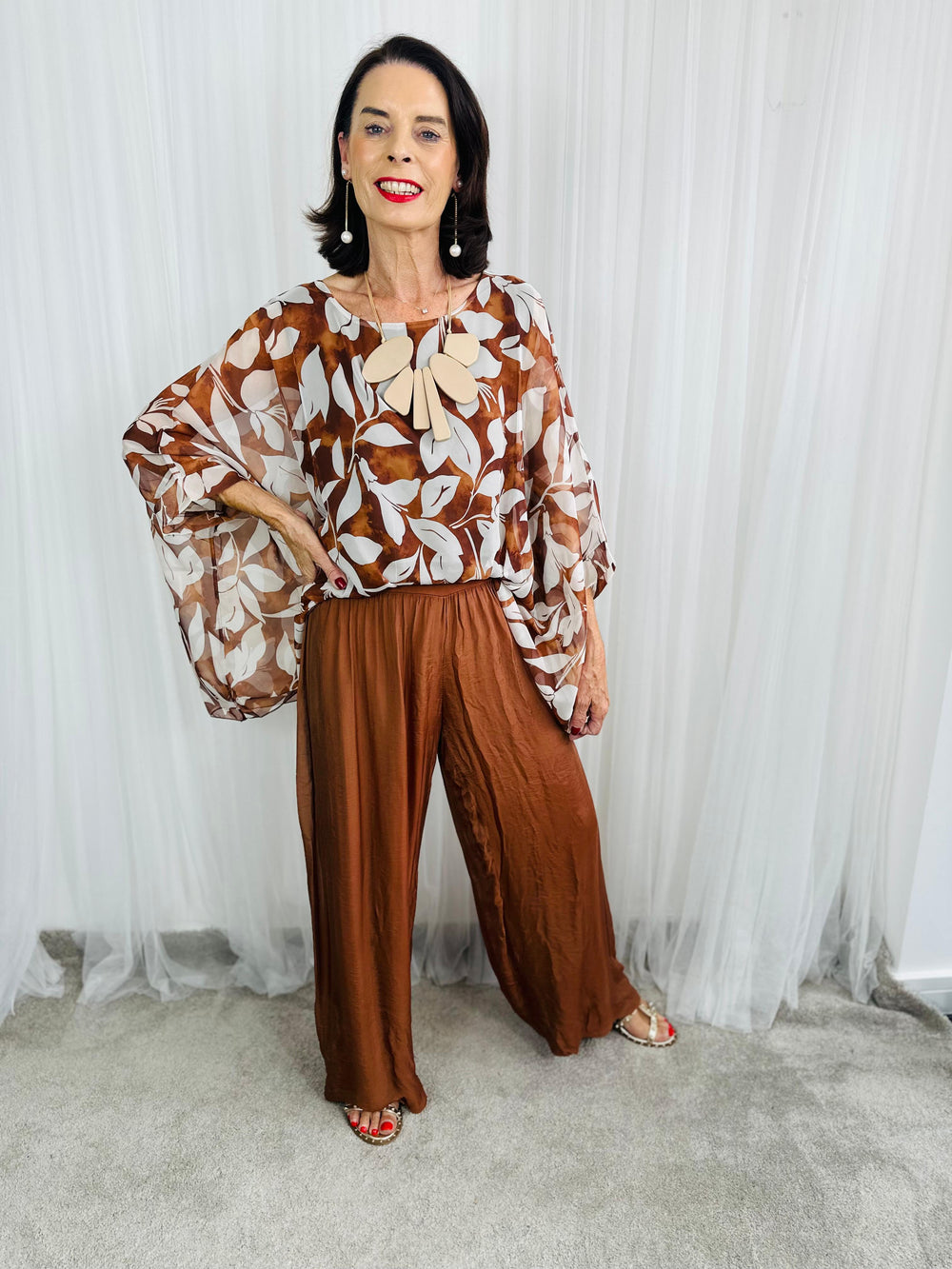 Dune silky palazzo trousers in rust