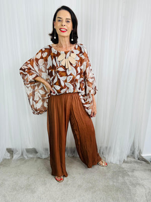 Dune silky palazzo trousers in rust
