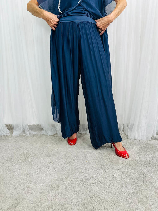 Dune silky palazzo trousers in navy