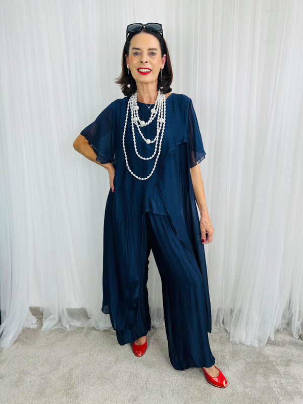 Dune silky palazzo trousers in navy