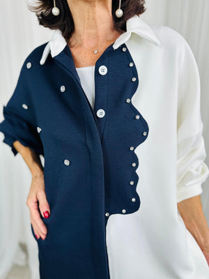 Lorenzo top/jacket in  cream and navy