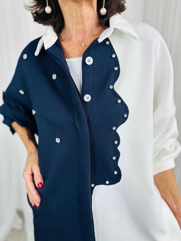 Lorenzo top/jacket in  cream and navy