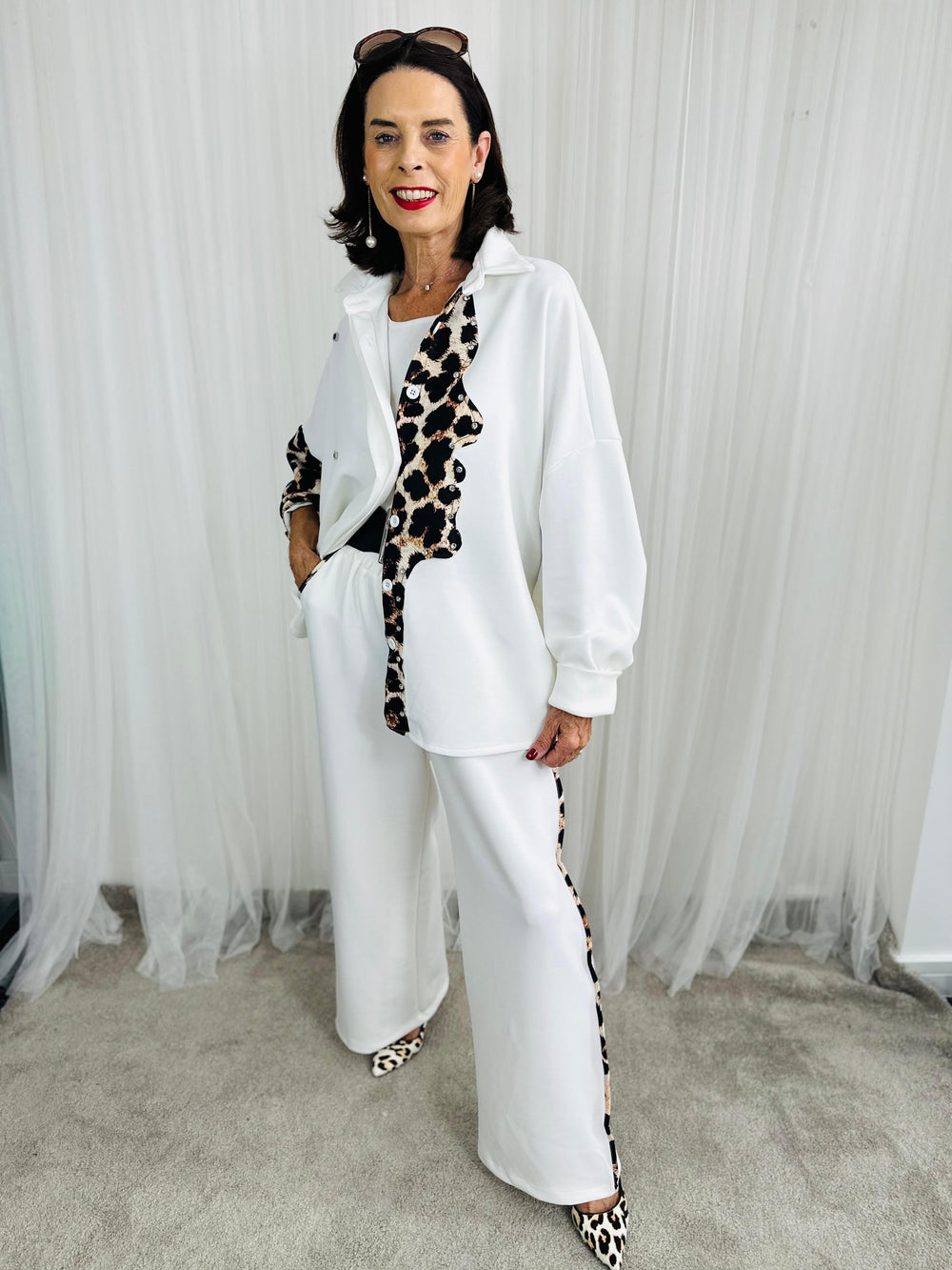 Lorenzo top/jacket in  Cream and leopard print