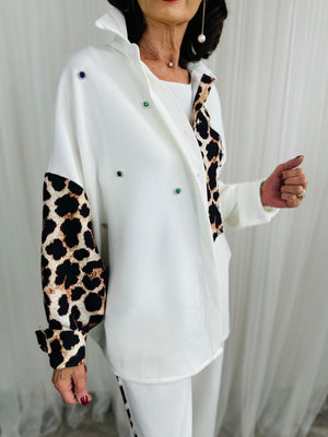 Lorenzo top/jacket in  Cream and leopard print