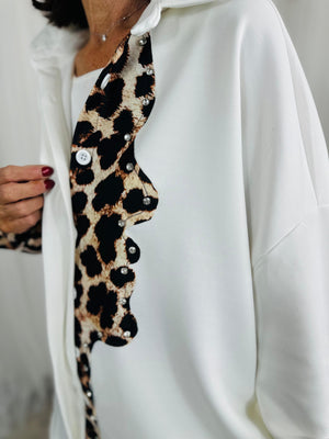 Lorenzo top/jacket in  Cream and leopard print