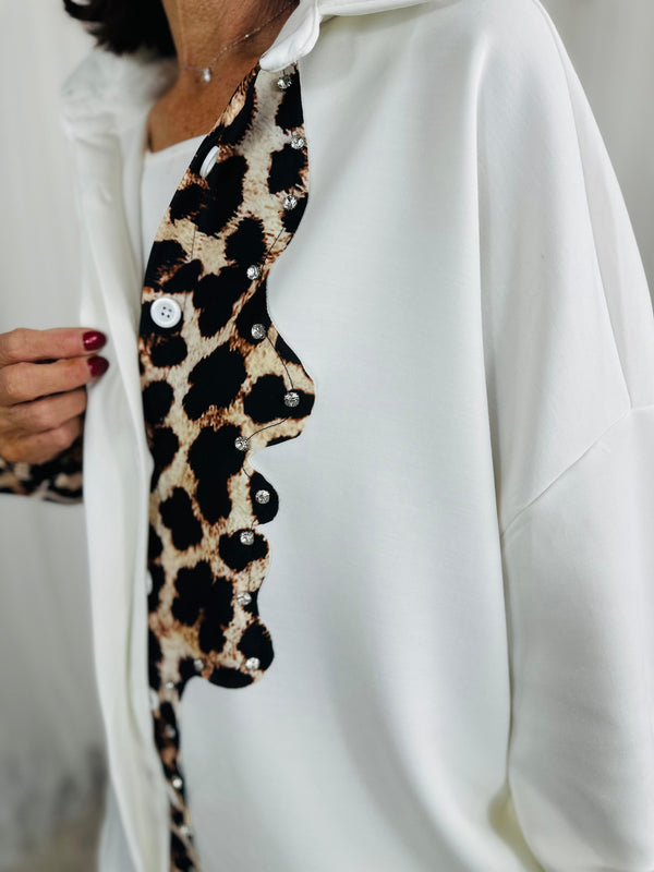 Lorenzo top/jacket in  Cream and leopard print