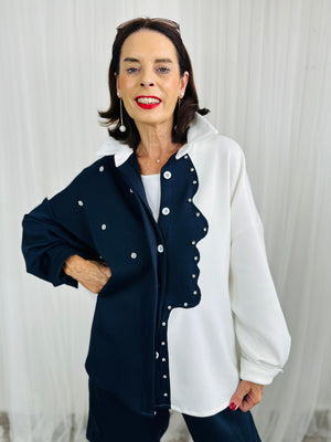 Lorenzo top/jacket in  cream and navy