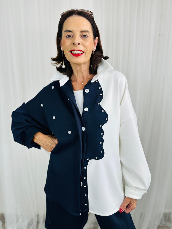 Lorenzo top/jacket in  cream and navy