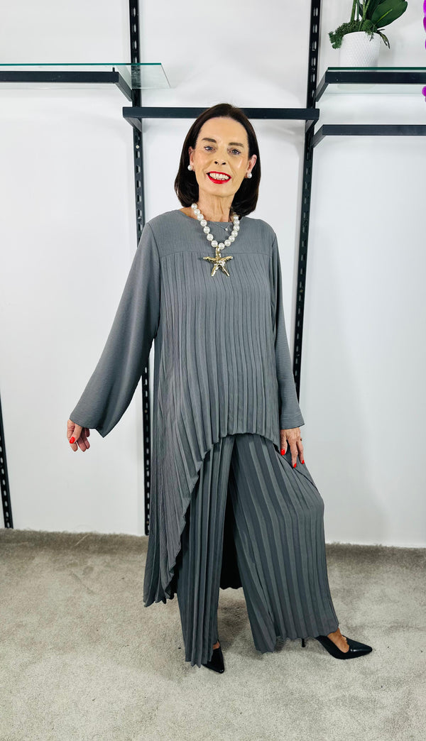 Federica full sleeves co-ord suit in stone grey