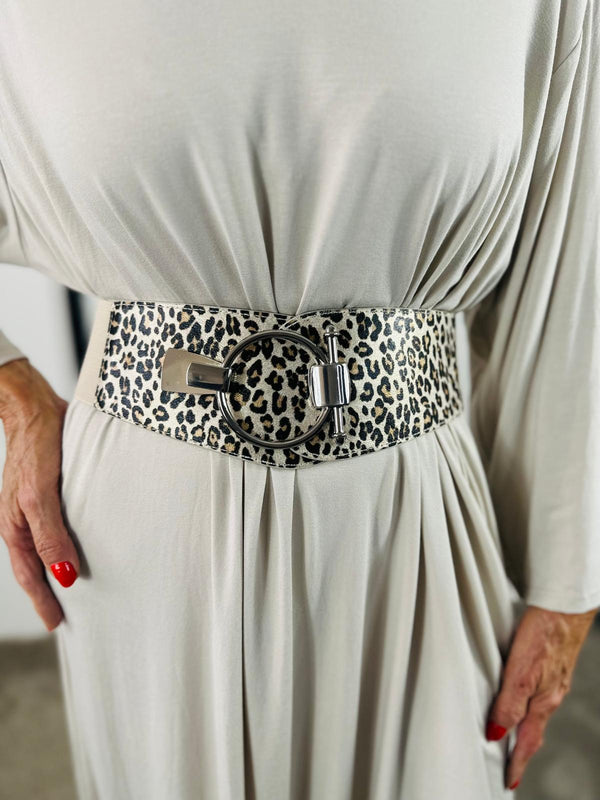 Edge belt in beige leopard print