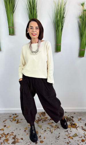 JOSIE NEEDLE CORD COCOON TROUSERS IN CHOCOLATE