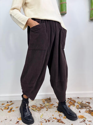 JOSIE NEEDLE CORD COCOON TROUSERS IN CHOCOLATE