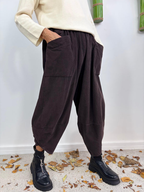 JOSIE NEEDLE CORD COCOON TROUSERS IN CHOCOLATE