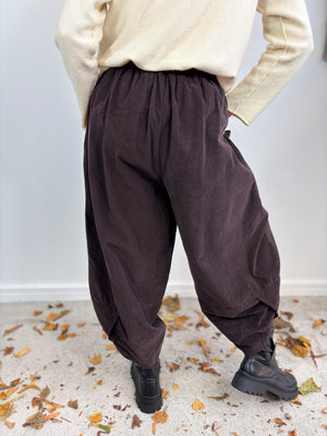JOSIE NEEDLE CORD COCOON TROUSERS IN CHOCOLATE