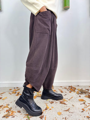 JOSIE NEEDLE CORD COCOON TROUSERS IN CHOCOLATE