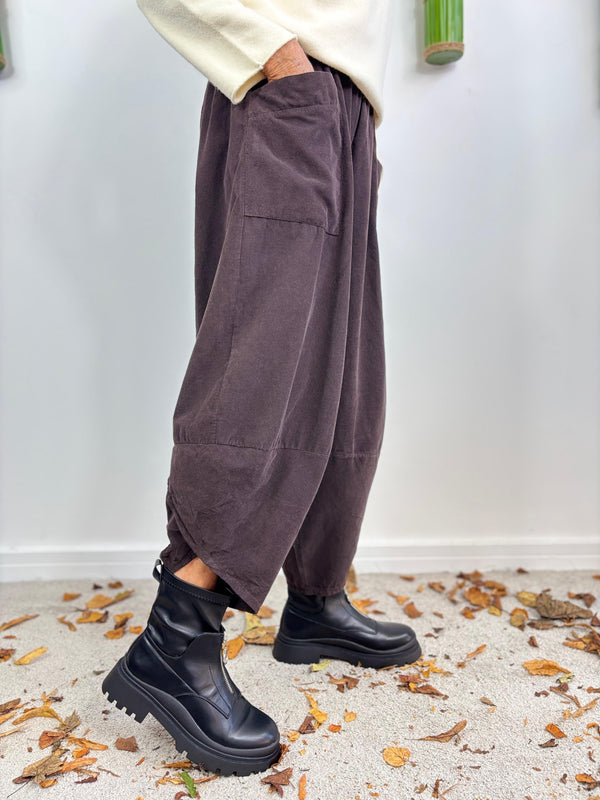 JOSIE NEEDLE CORD COCOON TROUSERS IN CHOCOLATE