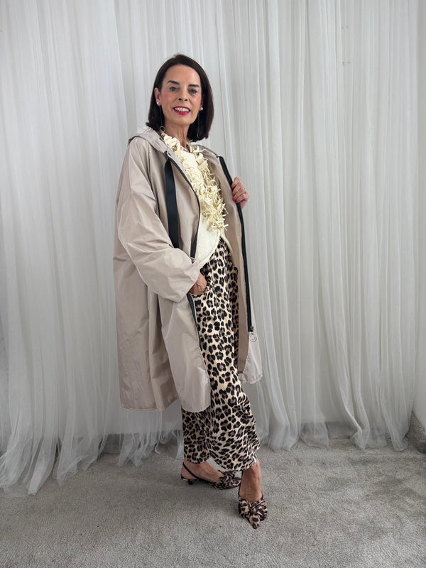Lux wear long coat in Stone